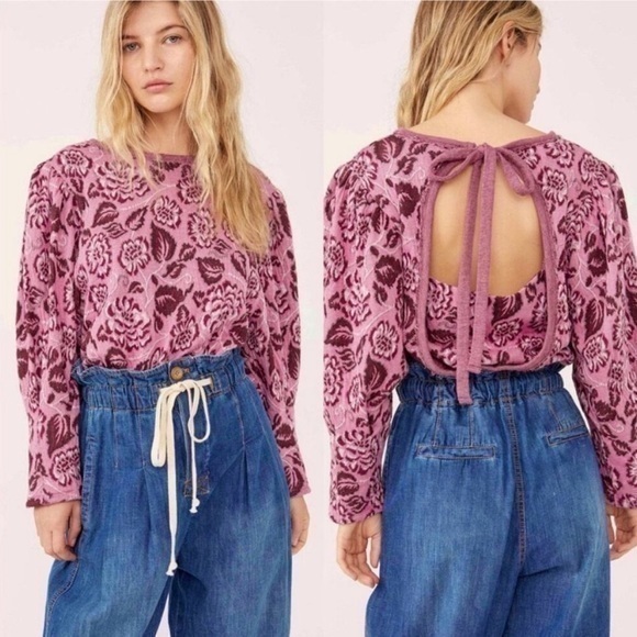 NWT Free People Paisley Cropped Sweater - Picture 1 of 5